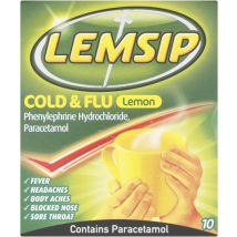 Lemsip Cold & Flu Sachets Lemon 650mg/10mg  10