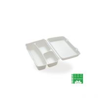 Coquille 3 compartiments avec couvercle attenant en pulpe 38x24x6 cm - 100 pcs