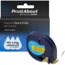 PrintAbout huismerk Tape 91202 (S0721620) Zwart op geel (12 mm) Geschikt voor Dymo