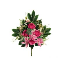 Rose, Cymbidium, Plastique Et Tissu De Remplissage Demi Artificielle Rose