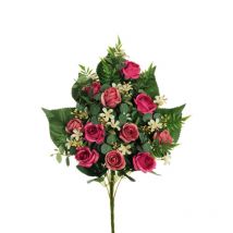 Mini rose, plastique et tissus de remplissage demi artificielle mauve fuchsia