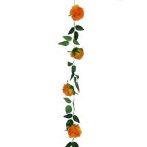 Guirlande de roses avec 9 fleurs et 19 feuilles, 220 cm chaque pièce dans un sac en polyéthylène artificiel orange