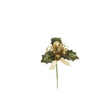 Houx, Baies, Paille, Ruban, Ø 8 Cm, 13 Cm Sac De 12 Pièces Artificiel Ivoire/or