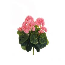 Buisson de géranium x8 avec 52 fleurs et 15 feuilles imprimées, 36 cm artificiel rose