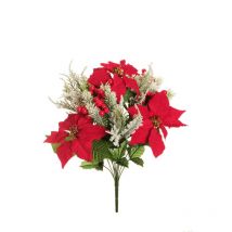 Poinsettia En Velours, Baies, Cyprès, Branche De Pin À Aiguilles X12 Avec Neige En Coton, 49 Cm Chaque Pièce Dans Un Sac En Po R