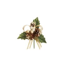 Houx, Cônes En Plastique, Baies, Ruban, 14 Cm Sac De 12 Pièces Artificiel Or Crème
