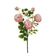 Rose austin moyenne en branches avec 3 fleurs de 8 cm et 3 boutons, 66,5 cm artificielle rose