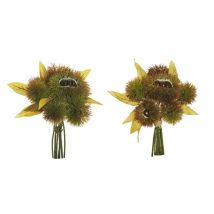 Bouquet De Boucles Artificiel De Châtaignier X7 Avec Boucles Fermées Et Ouvertes Et Feuilles D'automne, 24,5 Cm. - Marron Vert