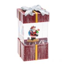 Lanterne Paquet Cadeau H18cm Plastique Rouge Antique GLITTER LED BLANC Lotti
