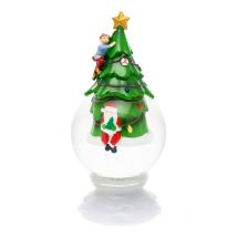 Boule de neige avec Arbre et Sapin et Père Noël GLITTER LED H23cm Lotti