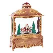 Lanterne Plate GLITTER LED avec père noël H30cm Rouge Antique Lotti