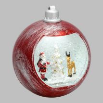 Lanterne Boule de Noël H16cm Plastique Antique Red Rouge Antique GLITTER LED BLANC Lotti
