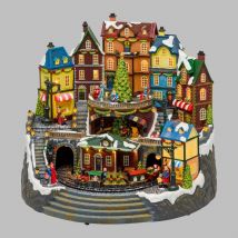Village de noël animé avec gare, Petit Train et Sapin de Noël Géant en Rotation et Musique à LED Lotti
