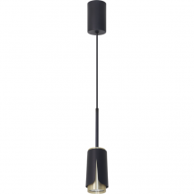 Suspension tube cylindrique + cristal Flower noire et dorée 1xGU10