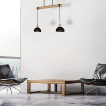 Suspension 2 abat-jours dôme industriel ERIK noir/bois 2xE27