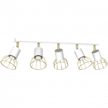 Plafonnier barre quintuple spot cage orientable Dante 5x mini GU10 Blanc/Doré