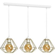 Suspension barre triple cage diamant Lupo 3xE27 Blanc/Or