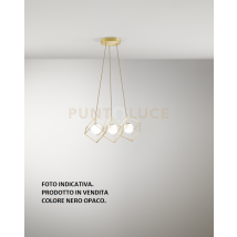 CUBE Sospensione 3 luci in metallo colore nero opaco cubica con diffusore sferico vetro bianco attacco G9