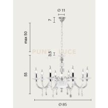 LAMPADARIO LIVIA 8 LUCI FUME'- TRASPARENTE E CROMO ATTACCO E14 D.85CM