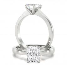 A beautiful radiant cut solitaire diamond ring in 18ct white gold