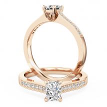 A beautiful radiant cut diamond ring with shoulder stones in 18ct rose gold