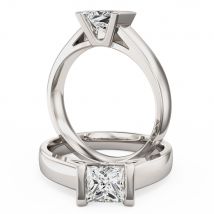 A beautiful princess cut solitaire diamond ring in 18ct white gold