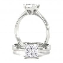 A classic princess cut solitaire diamond ring in 18ct white gold