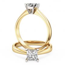 A classic princess cut solitaire diamond ring in 18ct yellow & white gold
