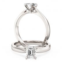 A classic emerald cut solitaire diamond ring in 18ct white gold