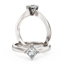 An elegant princess cut solitaire diamond ring in 18ct white gold