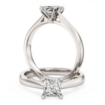 A classic princess cut solitaire diamond ring in 18ct white gold