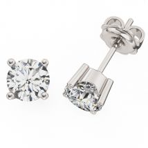 A pair of round brilliant cut diamond earrings in 18ct white gold