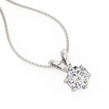 A timeless six claw round brilliant cut diamond pendant in 18ct white gold