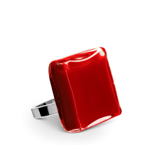Glass ring - Carré Medium Milk Dark red