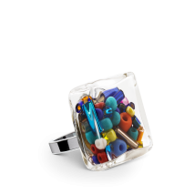 Bague en verre soufflée - Carré Mini Mix Perles