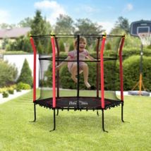 Homcom 5.2FT / 63 Inch Kids Trampoline With Enclosure Net Mini Indoor Outdoor Trampolines for Child Toddler Age 3 - 10 Years Red