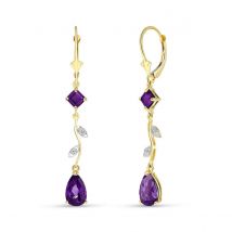 Amethyst & Diamond Iris Vine Drop Earrings in 9ct Gold