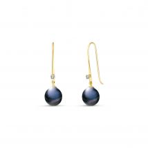 Black Pearl & Diamond Jessa Minimalist Drop Earrings in 9ct Gold