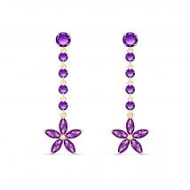Amethyst Florence Daisy Drop Earrings in 9ct Gold