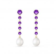 Amethyst & Pearl Alice Feminine Drop Earrings in 9ct Gold