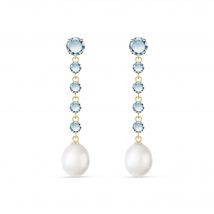 Aquamarine & Pearl Alice Feminine Drop Earrings in 9ct Gold