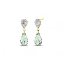 Green Amethyst & Diamond Coraline Vintage Drop Earrings in 9ct Gold