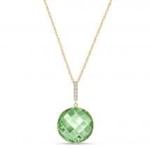 Green Amethyst & Diamond Blythe Embellished Pendant Necklace in 9ct Gold