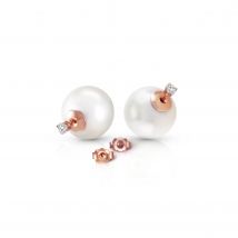 Pearl & Diamond Shell Stud Earrings in 9ct Rose Gold