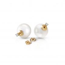 Pearl & Diamond Shell Stud Earrings in 9ct Gold