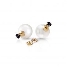 Pearl & Black Diamond Shell Stud Earrings in 9ct Gold