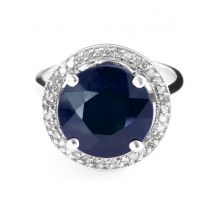 Sapphire & Diamond Halo Ring in Sterling Silver