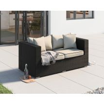 2 Seater Rattan Sofa in Black & White - Ascot - Rattan Direct
