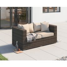 2 Seater Rattan Sofa in Truffle Brown & Champagne - Ascot - Rattan Direct
