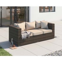 3 Seater Rattan Garden Sofa in Truffle Brown & Champagne - Ascot - Rattan Direct